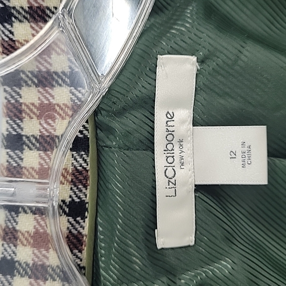 Liz Claiborne New York Tartan Brown Cream Black Wool Plaid Blazer - Picture 4 of 11